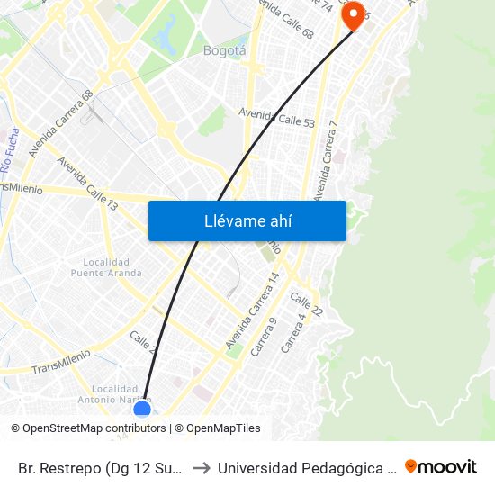 Br. Restrepo (Dg 12 Sur - Kr 17) to Universidad Pedagógica Nacional map