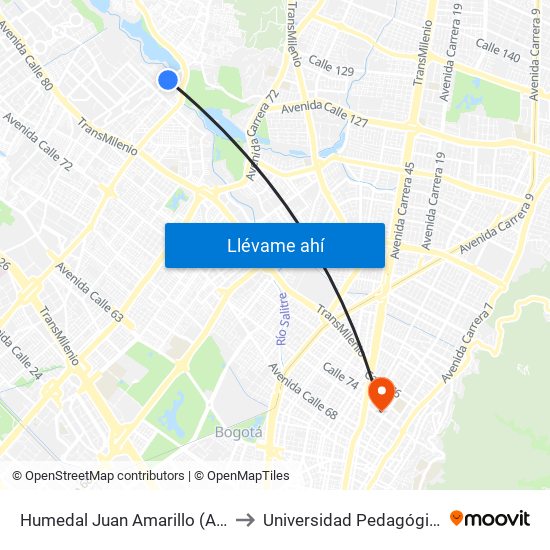 Humedal Juan Amarillo (Ak 91 - Cl 96a) to Universidad Pedagógica Nacional map