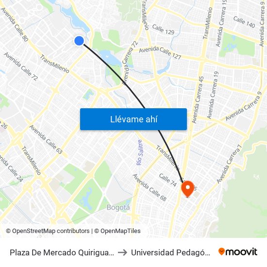 Plaza De Mercado Quirigua (Kr 91 - Ac 90) to Universidad Pedagógica Nacional map