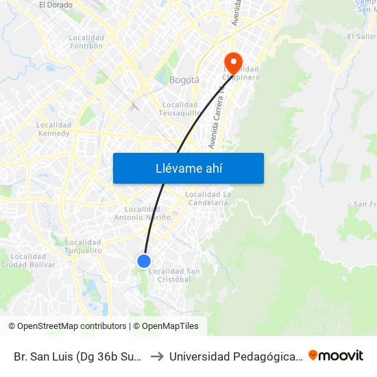 Br. San Luis (Dg 36b Sur - Kr 10a) to Universidad Pedagógica Nacional map