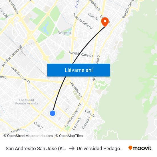 San Andresito San José (Kr 24 - Cl 10) (A) to Universidad Pedagógica Nacional map