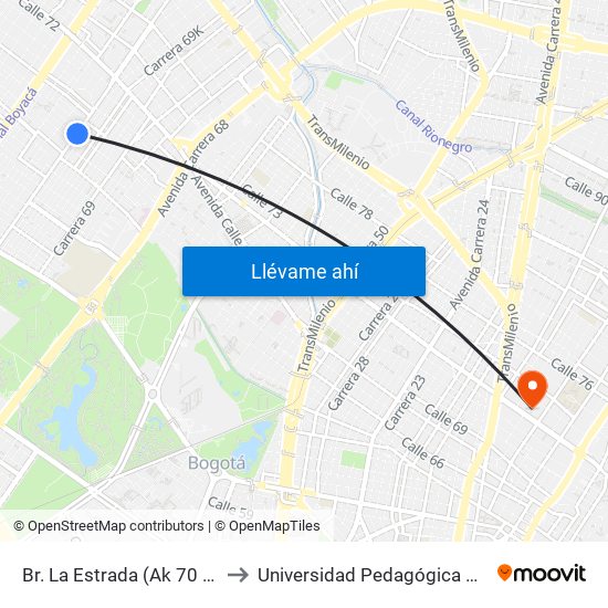 Br. La Estrada (Ak 70 - Cl 68) to Universidad Pedagógica Nacional map