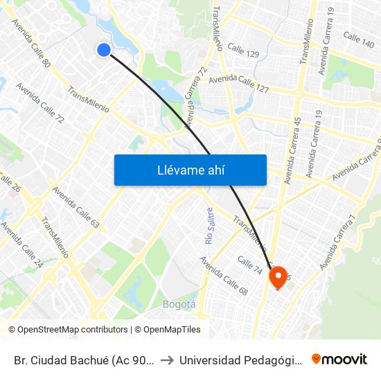 Br. Ciudad Bachué (Ac 90 - Kr 95f) (A) to Universidad Pedagógica Nacional map