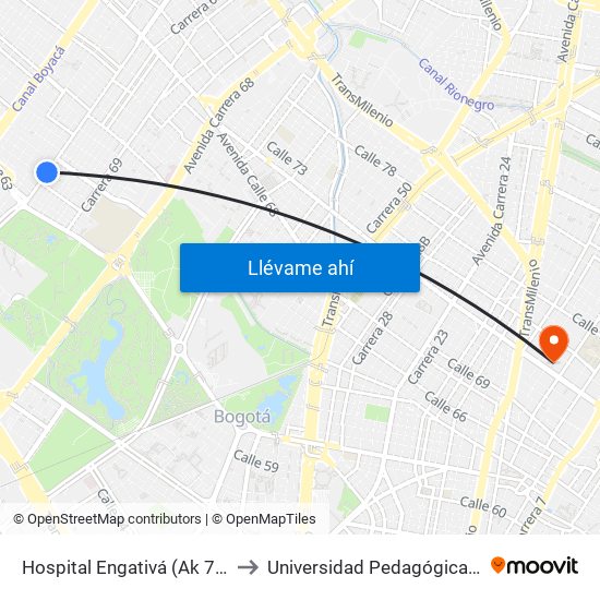 Hospital Engativá (Ak 70 - Cl 64) to Universidad Pedagógica Nacional map