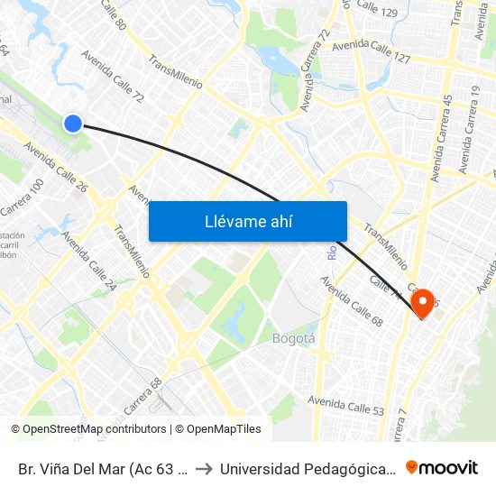 Br. Viña Del Mar (Ac 63 - Kr 104) to Universidad Pedagógica Nacional map