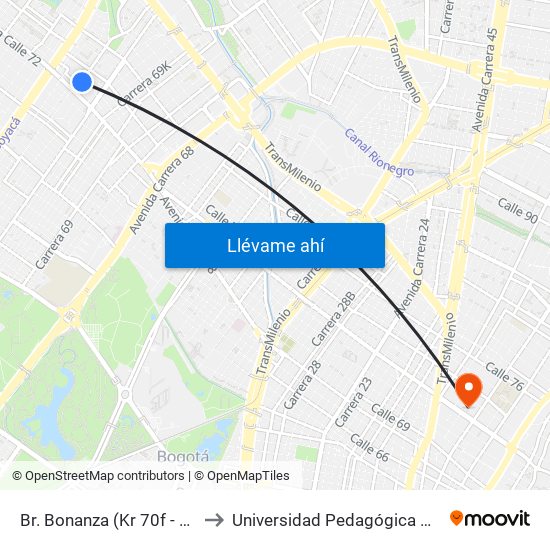 Br. Bonanza (Kr 70f - Kr 72a) to Universidad Pedagógica Nacional map