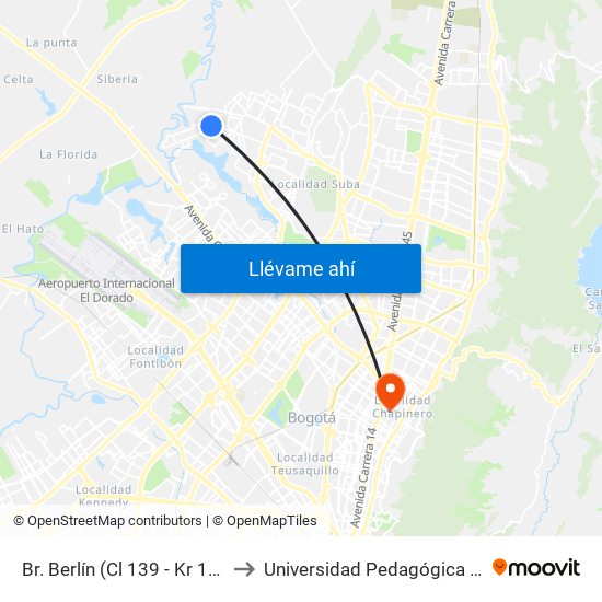 Br. Berlín (Cl 139 - Kr 140b Bis) to Universidad Pedagógica Nacional map