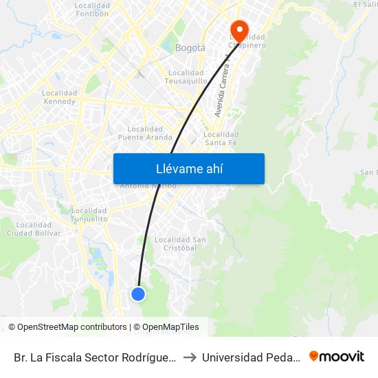 Br. La Fiscala Sector Rodríguez (Cl 65 Sur - Tv 3a Este) to Universidad Pedagógica Nacional map