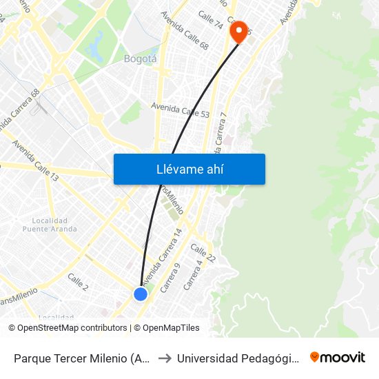 Parque Tercer Milenio (Ac 6 - Kr 12a) to Universidad Pedagógica Nacional map