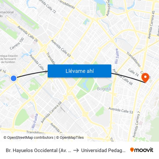 Br. Hayuelos Occidental (Av. Centenario - Kr 87) to Universidad Pedagógica Nacional map