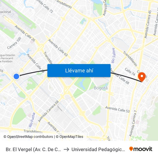 Br. El Vergel (Av. C. De Cali - Cl 18) to Universidad Pedagógica Nacional map