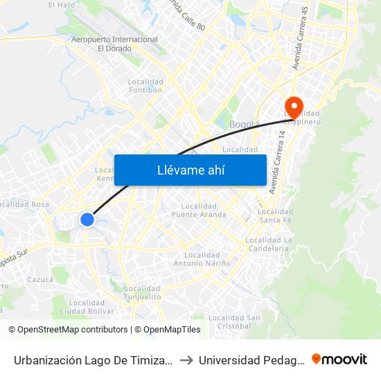 Urbanización Lago De Timiza (Av. V/cio - Cl 45 Sur) to Universidad Pedagógica Nacional map