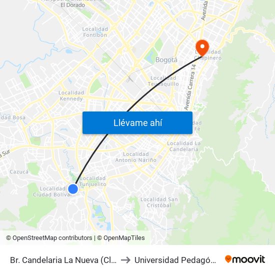 Br. Candelaria La Nueva (Cl 64 Sur - Kr 23) to Universidad Pedagógica Nacional map