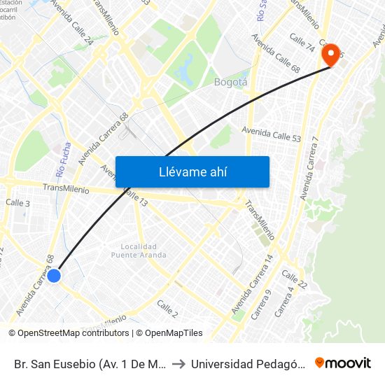 Br. San Eusebio (Av. 1 De Mayo - Kr 52a) (A) to Universidad Pedagógica Nacional map