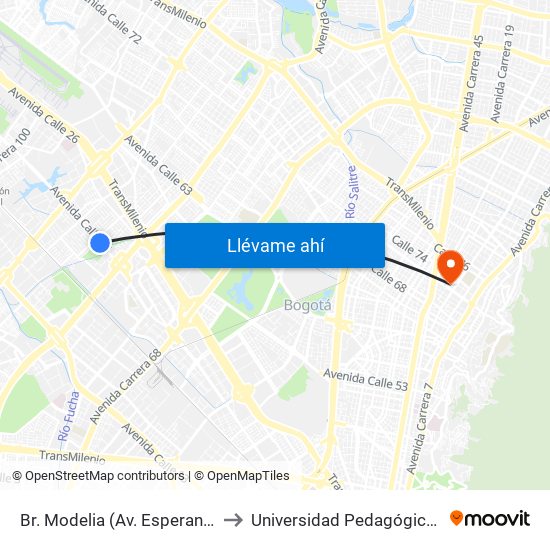 Br. Modelia (Av. Esperanza - Kr 74) to Universidad Pedagógica Nacional map
