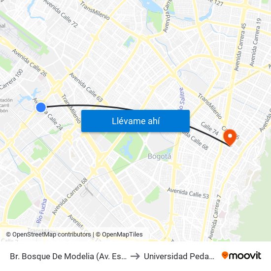 Br. Bosque De Modelia (Av. Esperanza - Av. C. De Cali) to Universidad Pedagógica Nacional map