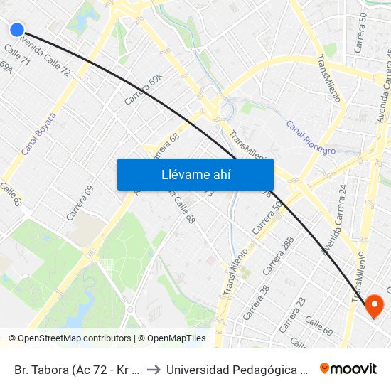 Br. Tabora (Ac 72 - Kr 80) (A) to Universidad Pedagógica Nacional map