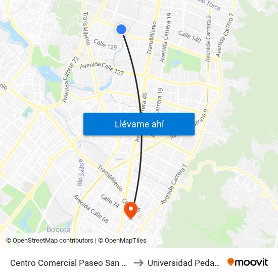 Centro Comercial Paseo San Rafael (Ac 134 - Kr 55a) to Universidad Pedagógica Nacional map