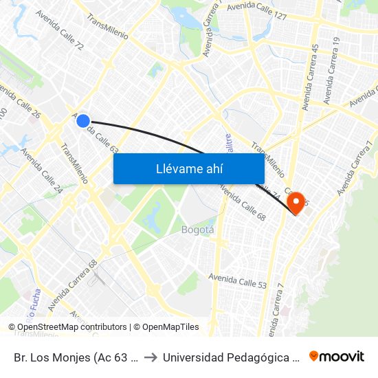 Br. Los Monjes (Ac 63 - Tv 85) to Universidad Pedagógica Nacional map