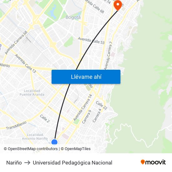 Nariño to Universidad Pedagógica Nacional map