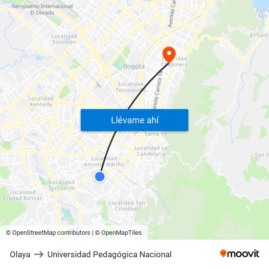 Olaya to Universidad Pedagógica Nacional map