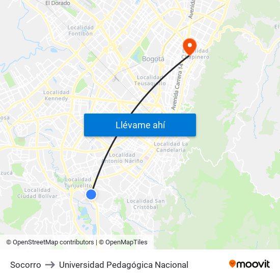 Socorro to Universidad Pedagógica Nacional map