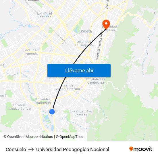 Consuelo to Universidad Pedagógica Nacional map