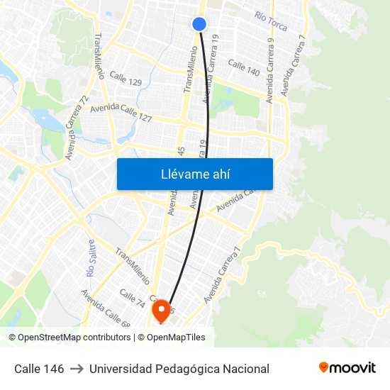Calle 146 to Universidad Pedagógica Nacional map