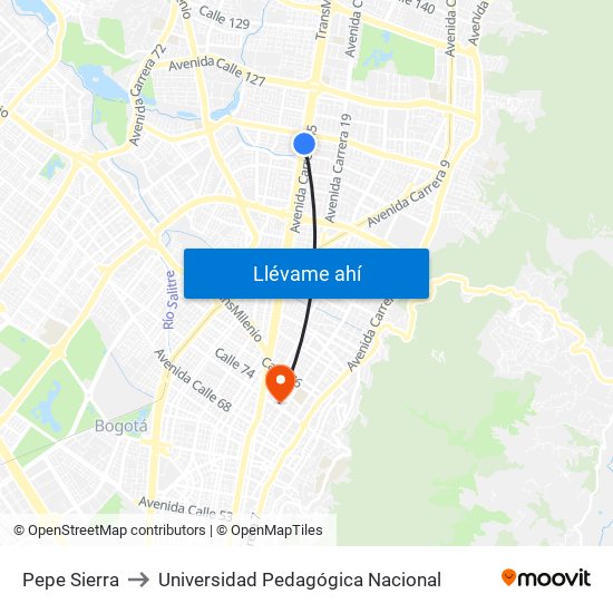 Pepe Sierra to Universidad Pedagógica Nacional map