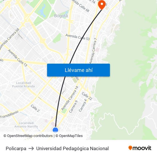 Policarpa to Universidad Pedagógica Nacional map
