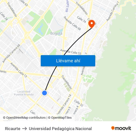 Ricaurte to Universidad Pedagógica Nacional map