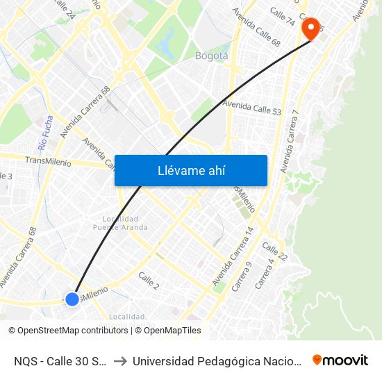 NQS - Calle 30 Sur to Universidad Pedagógica Nacional map