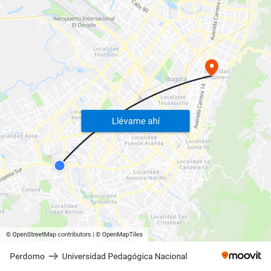 Perdomo to Universidad Pedagógica Nacional map