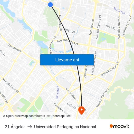 21 Ángeles to Universidad Pedagógica Nacional map