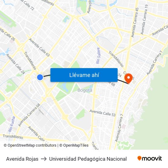 Avenida Rojas to Universidad Pedagógica Nacional map