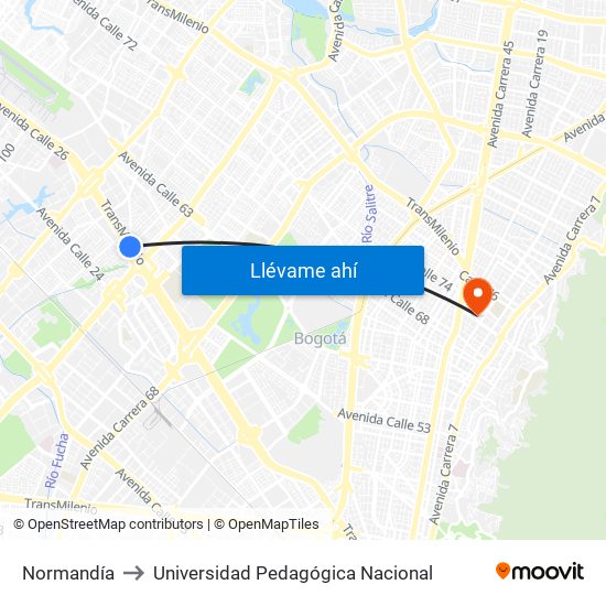 Normandía to Universidad Pedagógica Nacional map