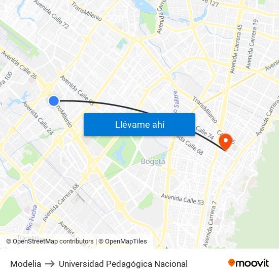 Modelia to Universidad Pedagógica Nacional map