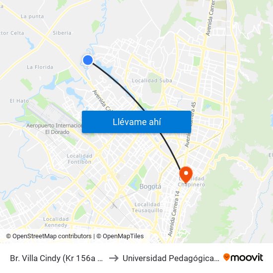 Br. Villa Cindy (Kr 156a - Cl 136a) to Universidad Pedagógica Nacional map