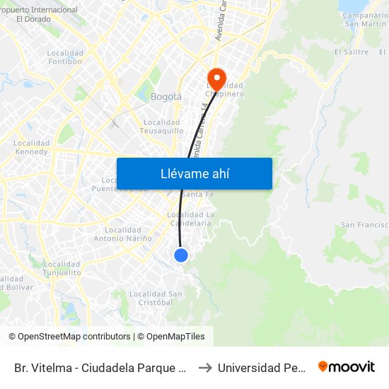 Br. Vitelma - Ciudadela Parque De La Roca (Cl 3 Sur - Kr 4a Este) to Universidad Pedagógica Nacional map