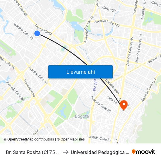 Br. Santa Rosita (Cl 75 - Kr 93a) to Universidad Pedagógica Nacional map