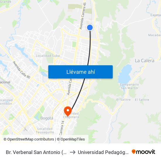 Br. Verbenal San Antonio (Kr 11 - Cl 185) to Universidad Pedagógica Nacional map