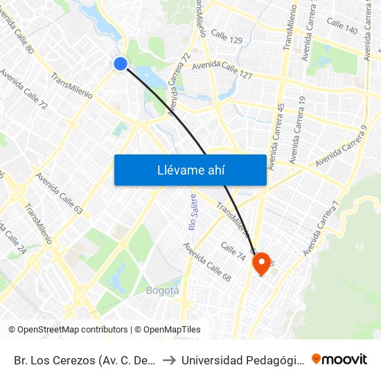 Br. Los Cerezos (Av. C. De Cali - Cl 90a) to Universidad Pedagógica Nacional map