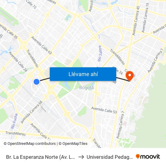 Br. La Esperanza Norte (Av. La Esperanza - Kr 69d) to Universidad Pedagógica Nacional map