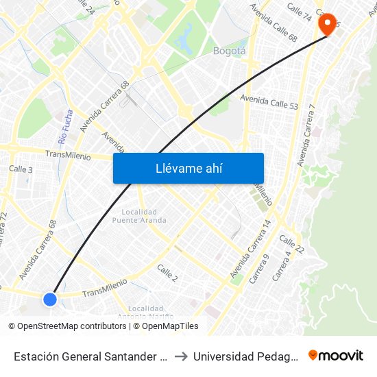 Estación General Santander (Dg 39a Sur - Tv 42) to Universidad Pedagógica Nacional map