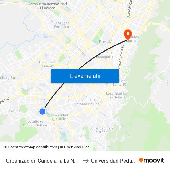 Urbanización Candelaria La Nueva (Kr 48g - Cl 59b Sur) to Universidad Pedagógica Nacional map