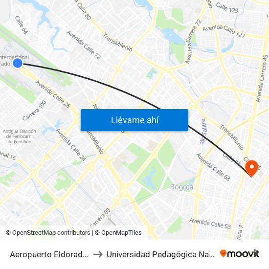 Aeropuerto Eldorado (E) to Universidad Pedagógica Nacional map