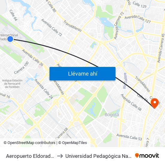 Aeropuerto Eldorado (F) to Universidad Pedagógica Nacional map