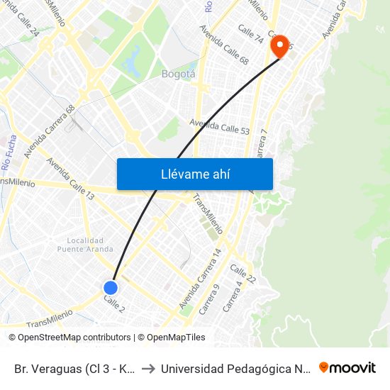 Br. Veraguas (Cl 3 - Kr 29a) to Universidad Pedagógica Nacional map