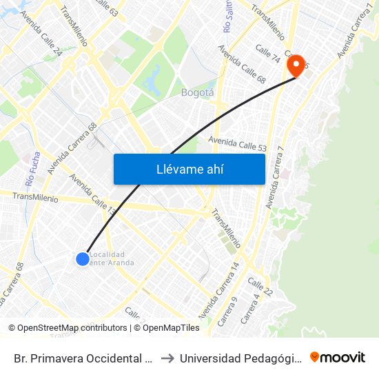 Br. Primavera Occidental (Ac 3 - Kr 41) to Universidad Pedagógica Nacional map