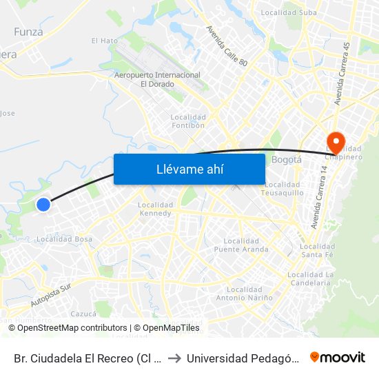 Br. Ciudadela El Recreo (Cl 73 Sur - Kr 99a) to Universidad Pedagógica Nacional map